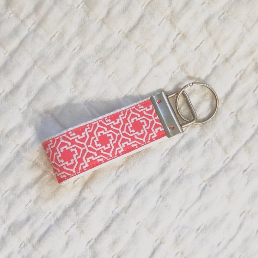 Preppy Pink and White Patterned Key Fob